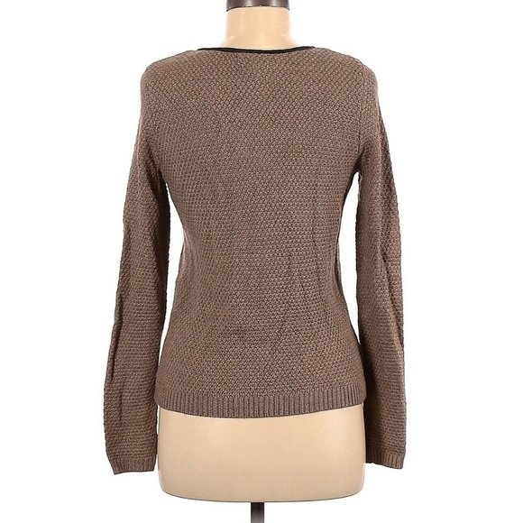 Tahari Merino Wool Blend Cardigan Sweater Brown Zip Front Faux Leather Trim Sz M - Picture 5 of 8